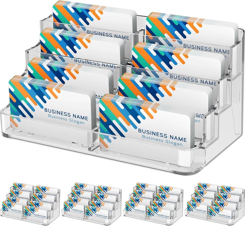 MaxGear حامل بطاقات الأعمال الأكريليكي للمكتب - حاملات بطاقات متعددة، حامل بطاقات متميز، حامل عرض بطاقات بلاستيكي شفاف مع 4 طبقات للمعارض، المنزل والمكتب، 8 جيوب، 4 عبوات - Image 1